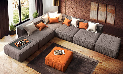 Бескаркасный коричневый диван Фри с подушками